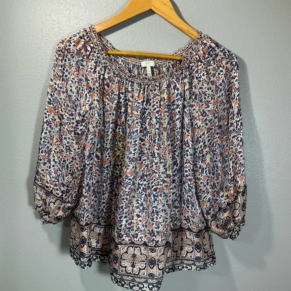 JOIE Bamboo Off-the-shoulder Striped Blouse In Light Apricot size XS T20